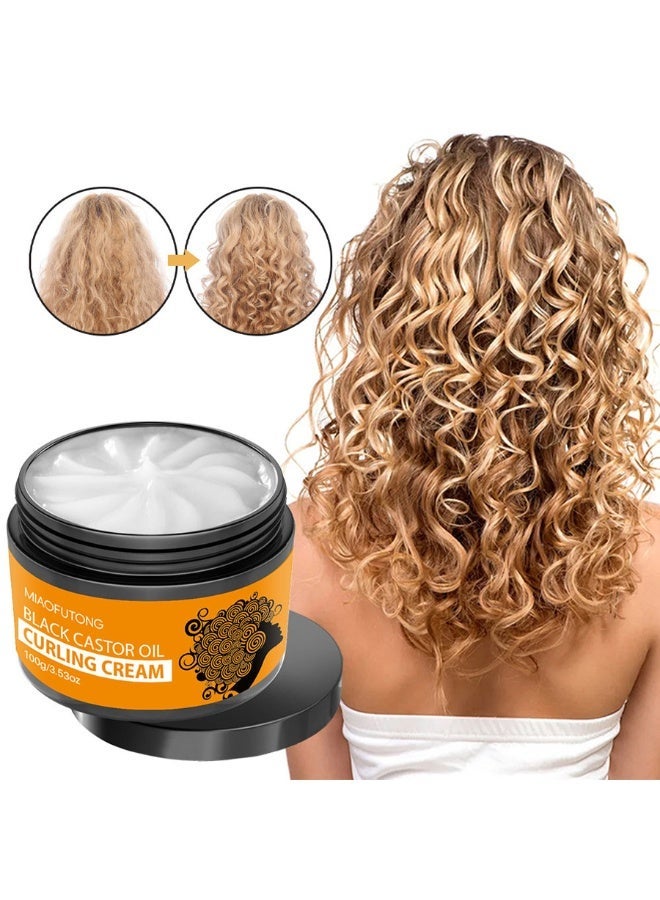 MIAOFUTONG Black Castor Oil Curling Cream for Wavy, Curly, Medium to Coarse Hair, Moisturizing Anti-Frizz Hair Styling Cream, 3.53oz (100ml) - Image 1